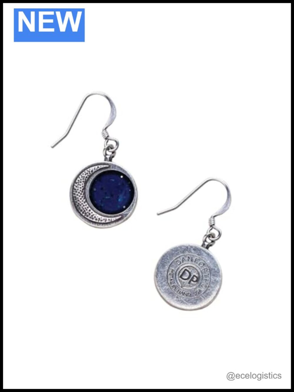 Crescent Moon Pewter Dangle Earrings Handcrafted Surgical Steel French Wire
